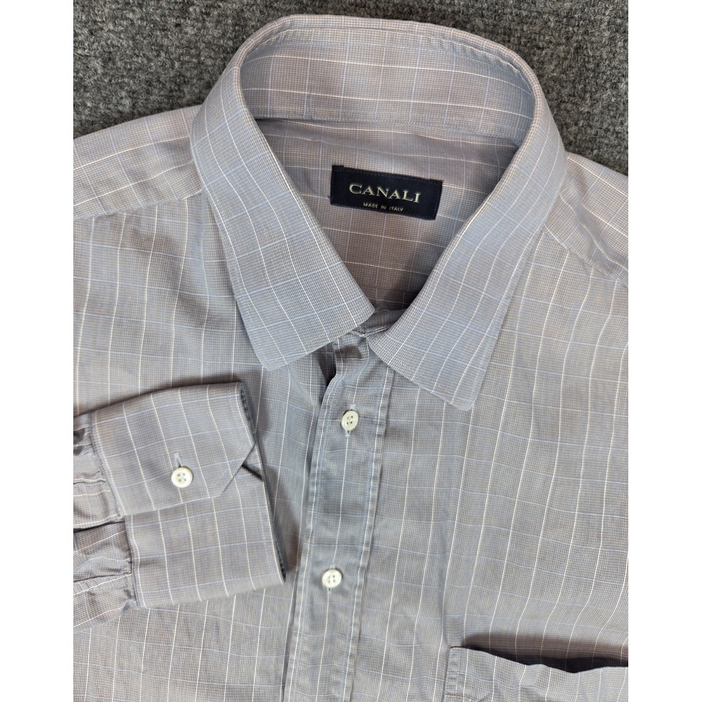 Canali Dress Shirt Mens Large 42 / 26.5 Gray Button Up Italy